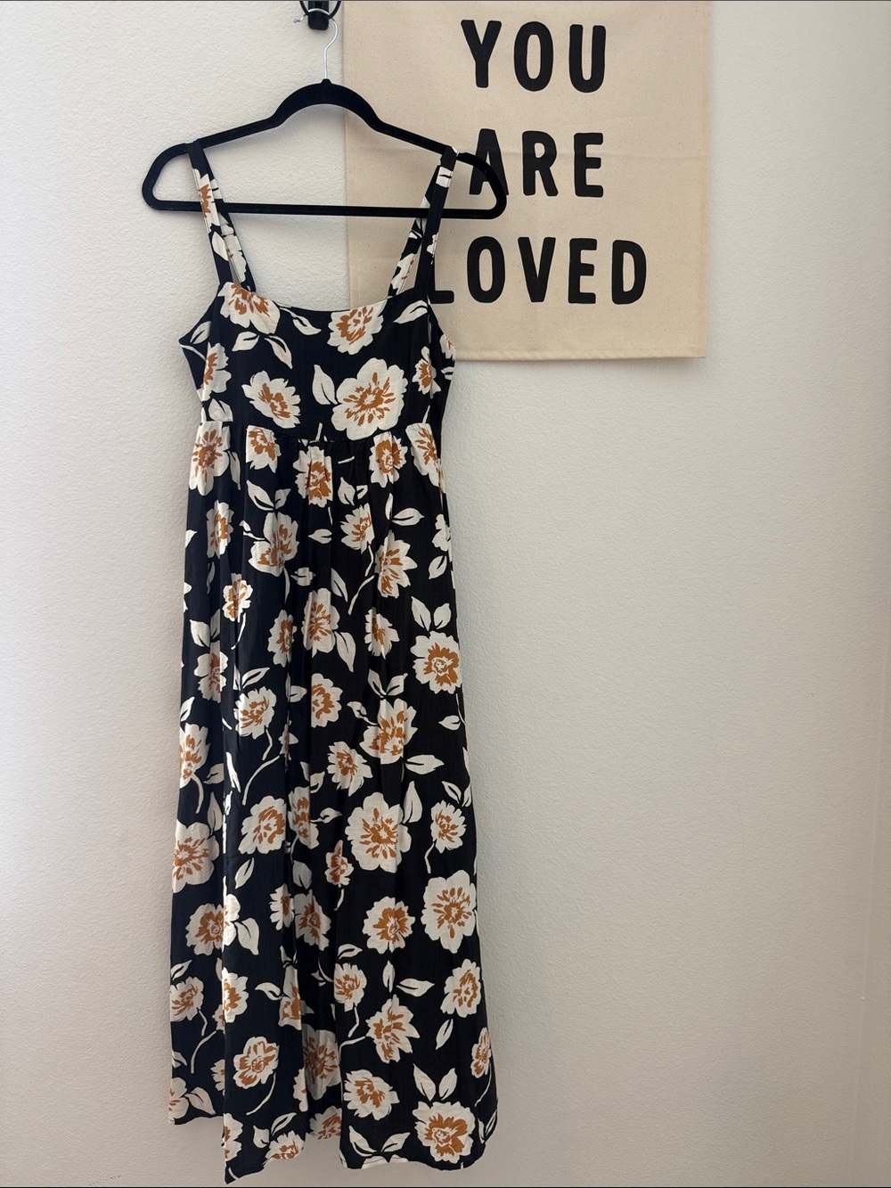 Carly Jean Los Angeles Black Maxi Dress with Cream & Tan Floral Print